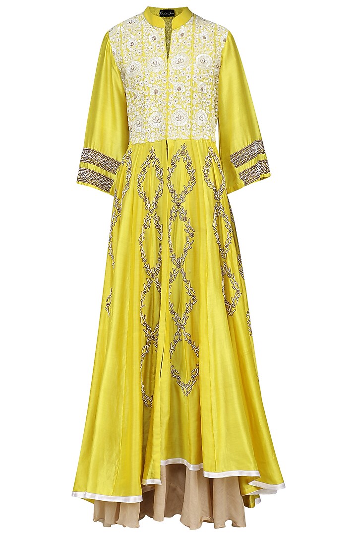 Yellow embellished anarkali gown available only at Pernia's Pop Up Shop.