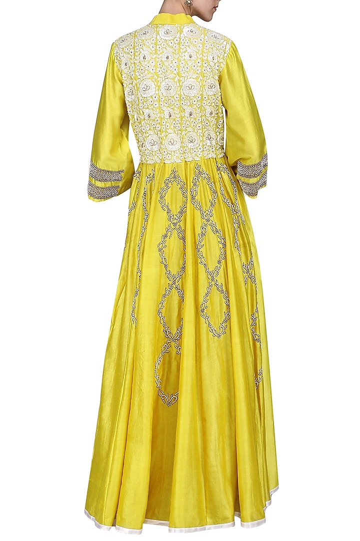 Yellow embellished anarkali gown available only at Pernia's Pop Up Shop.
