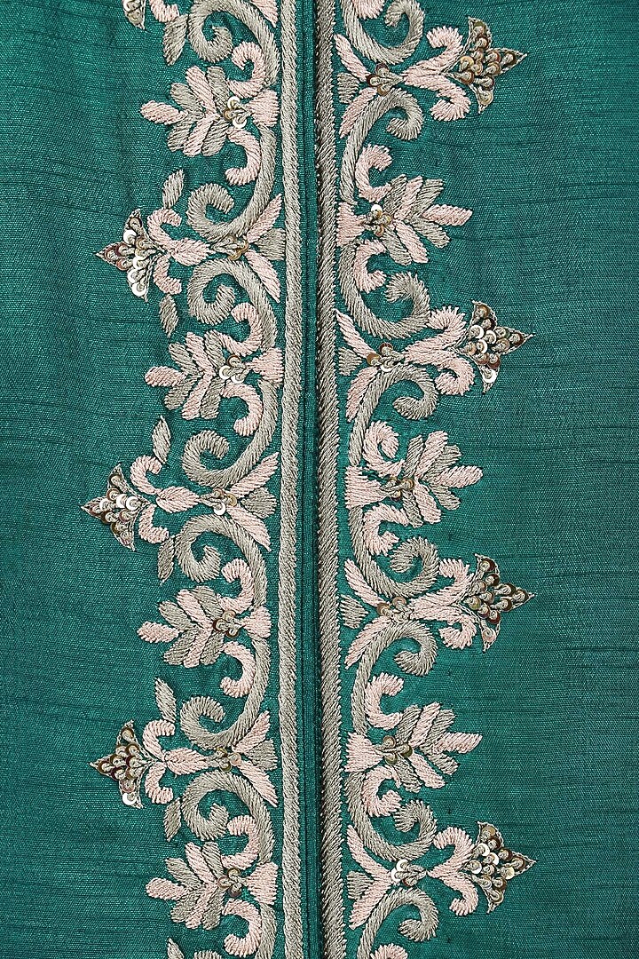 Blue embroidered jacket with peach tunic available only at Pernia's Pop Up Shop.