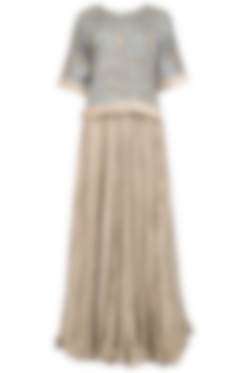 Grey Embroidered Top with Beige Skirt by Swati Jain