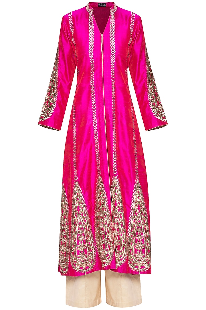 Hot pink embroidered kurta set available only at Pernia's Pop Up Shop.