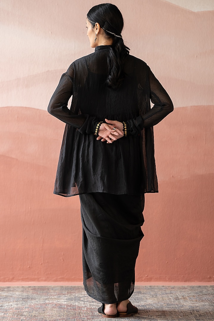 Ebony Black Handwoven Chanderi Shirt by Swatti Kapoor at Pernia's Pop Up Shop