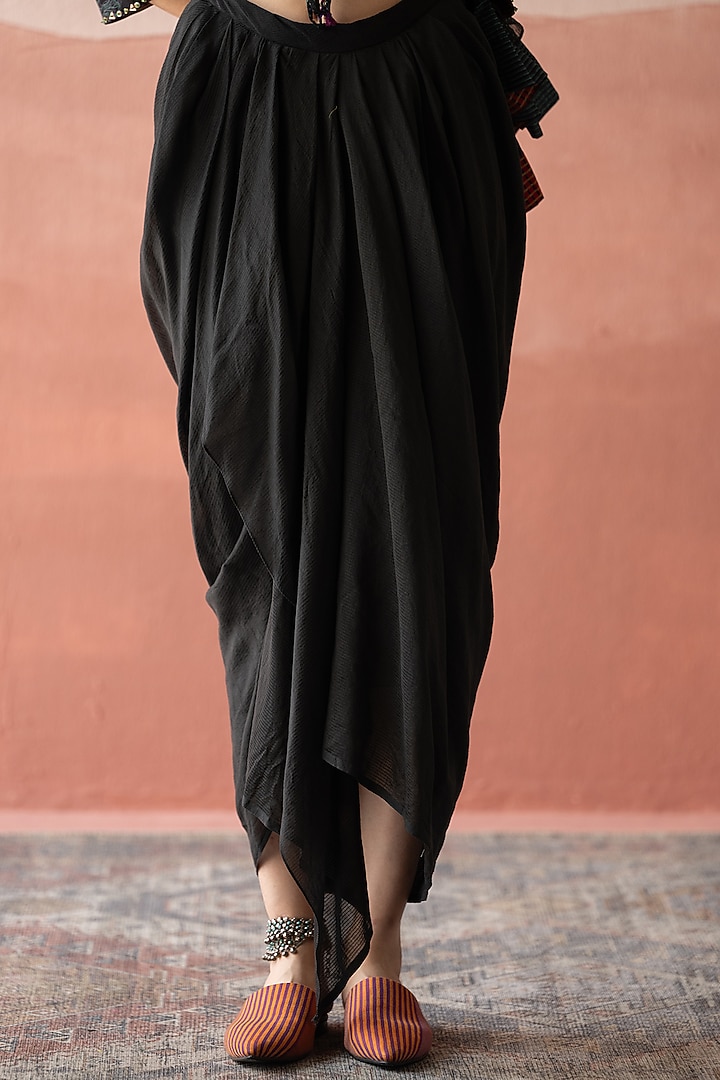 Ebony Black Self Striped Chanderi Skirt by Swatti Kapoor at Pernia's Pop Up Shop