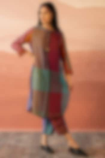 Multi-Colored Handwoven Yarn Dyed Silk & Cotton Beaded Kurta by Swatti Kapoor at Pernia's Pop Up Shop