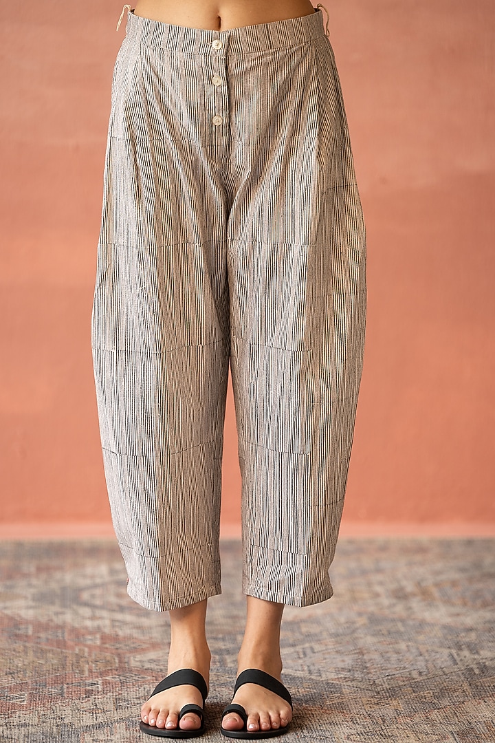 Bone White Cotton Hand Block Printed Pants by Swatti Kapoor at Pernia's Pop Up Shop