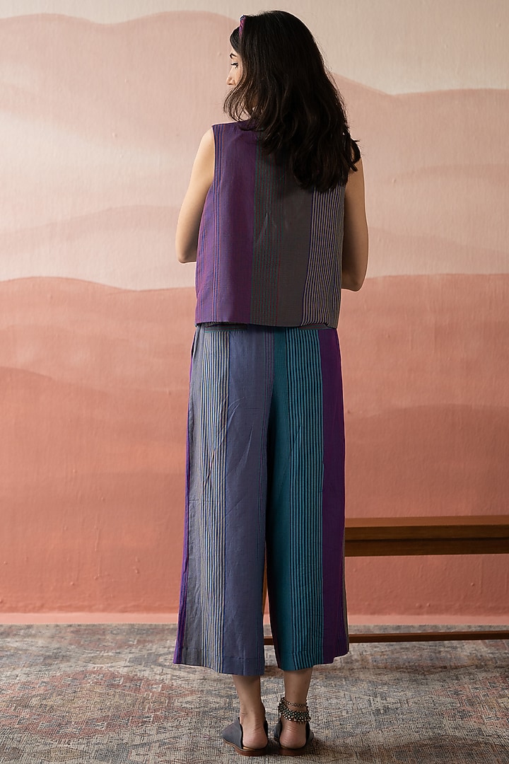 Multi-Colored Handwoven Yarn Dyed Silk & Cotton Striped Waistcoat by Swatti Kapoor at Pernia's Pop Up Shop