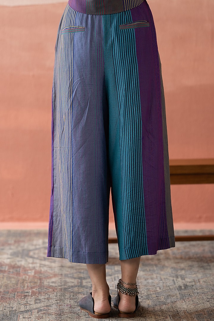 Multi-Colored Handwoven Yarn Dyed Silk Striped High-Waist Pants by Swatti Kapoor at Pernia's Pop Up Shop