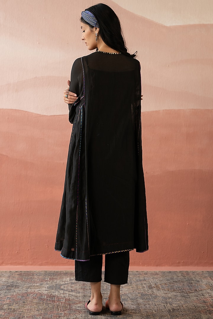 Ebony Black Striped Chanderi Kurta by Swatti Kapoor at Pernia's Pop Up Shop