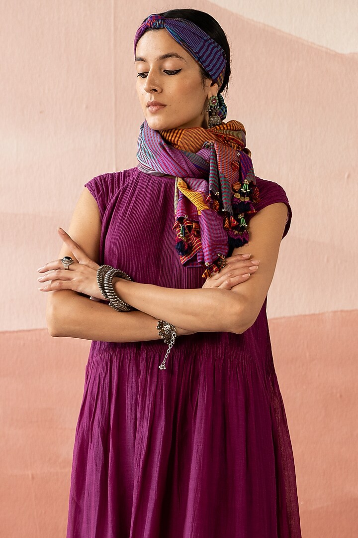 Purple Handwoven Chanderi Kurta by Swatti Kapoor at Pernia's Pop Up Shop