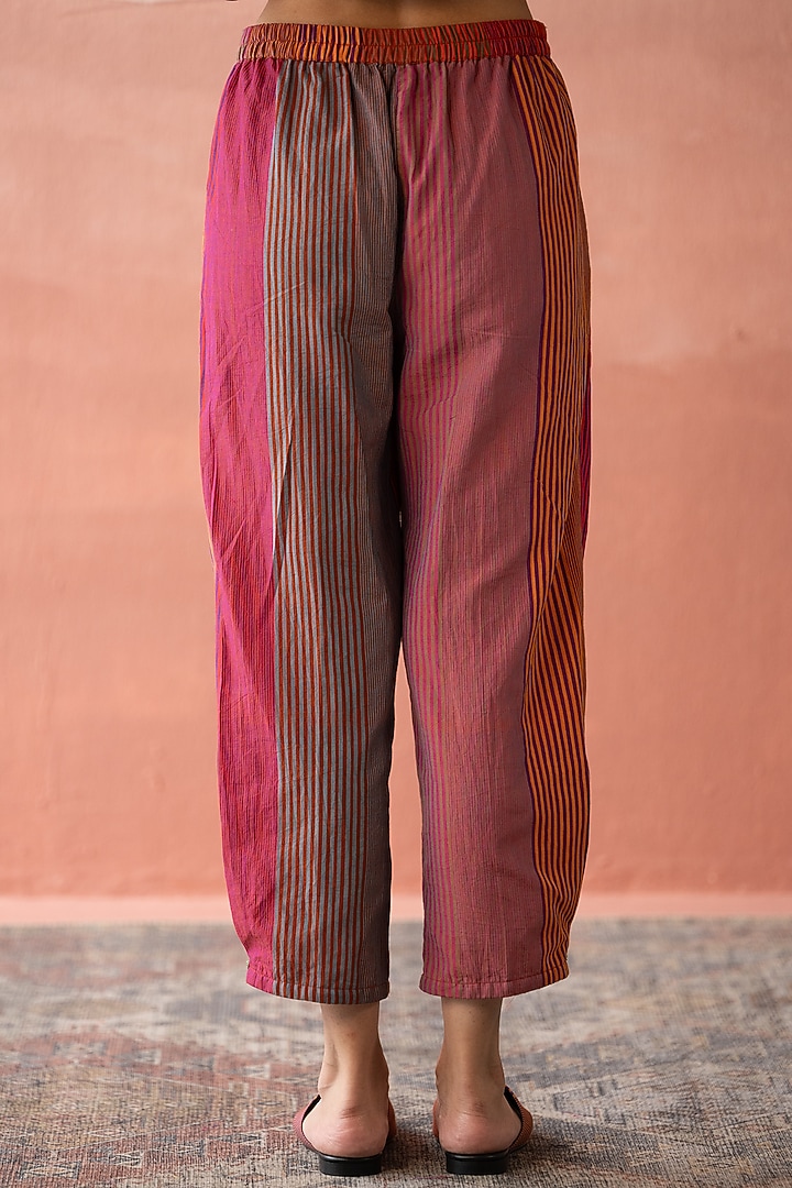 Multi-Colored Handwoven Yarn Dyed Silk Striped Crop Pants by Swatti Kapoor at Pernia's Pop Up Shop