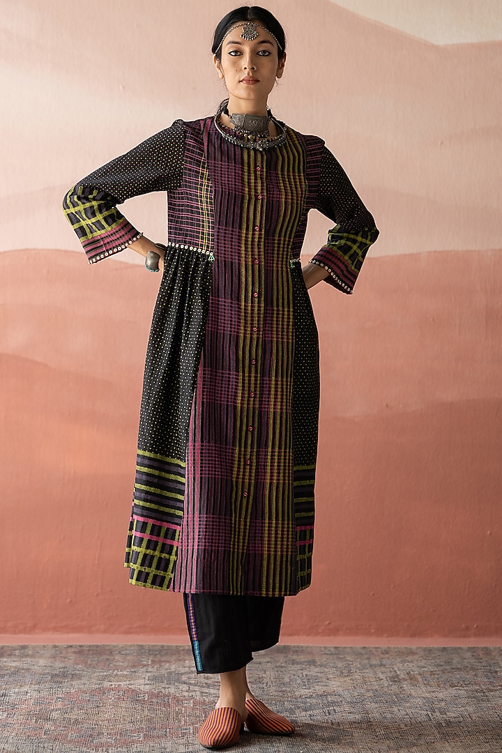 Ebony Black Handwoven Chanderi Hand Block Printed Kurta by Swatti Kapoor at Pernia's Pop Up Shop