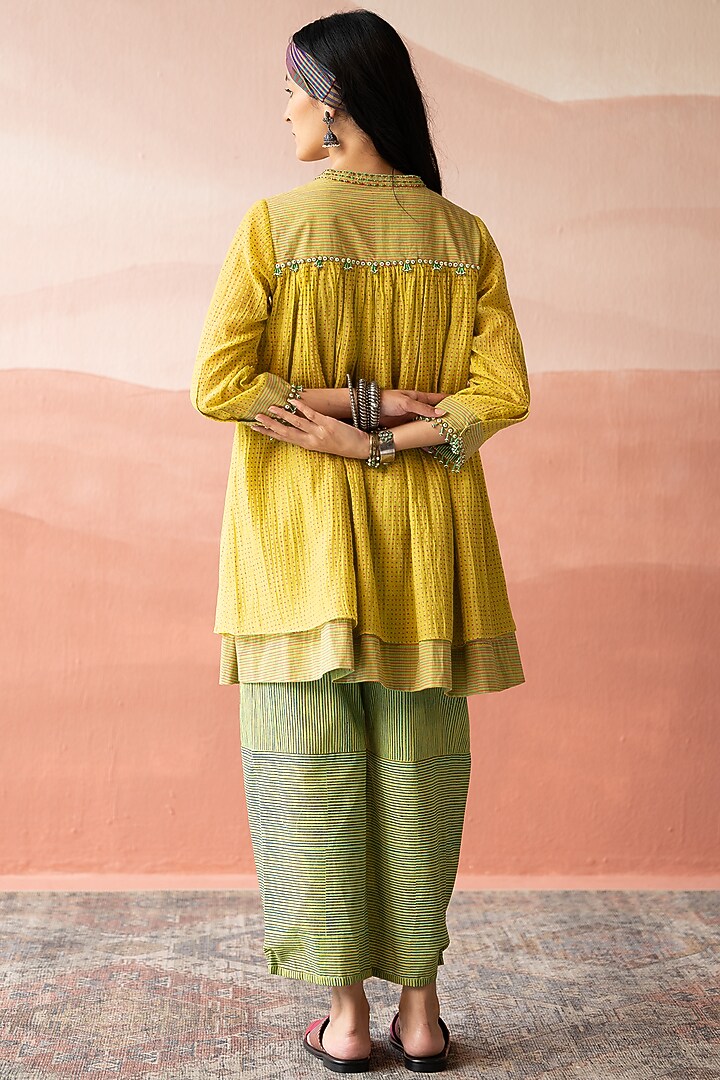 Empire Yellow Handwoven Chanderi Hand Block Printed Tunic by Swatti Kapoor at Pernia's Pop Up Shop