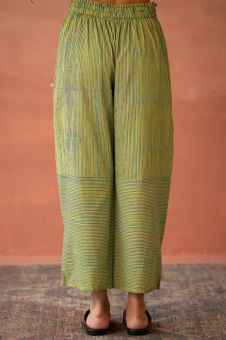 Empire Yellow Cotton Hand Block Printed Pants by Swatti Kapoor at Pernia's Pop Up Shop