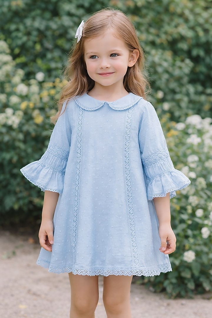 Blue Organic Cotton Dress For Girls by Swoon baby at Pernia's Pop Up Shop