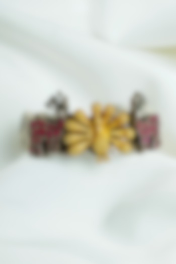 Two Tone Finish Red Enameled Openable Cuff In Sterling Silver by Swadeshi Pitara at Pernia's Pop Up Shop