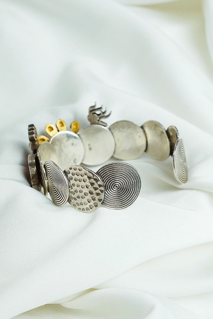 Two Tone Finish Red Enameled Openable Cuff In Sterling Silver by Swadeshi Pitara at Pernia's Pop Up Shop