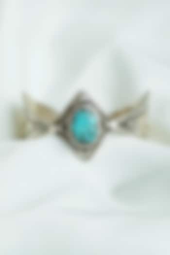 Silver Finish Turquoise Stone Cuff In Sterling Silver by Swadeshi Pitara at Pernia's Pop Up Shop