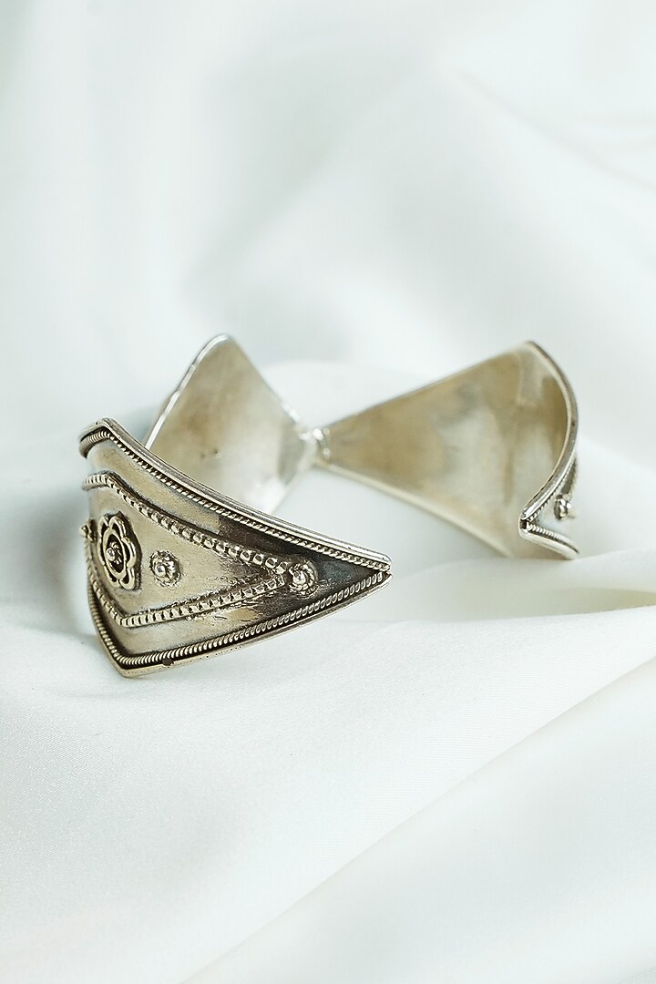Silver Finish Turquoise Stone Cuff In Sterling Silver by Swadeshi Pitara at Pernia's Pop Up Shop