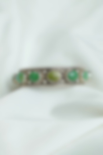 Antique Silver Finish Green Turquoise Stone Cuff In Sterling Silver by Swadeshi Pitara at Pernia's Pop Up Shop