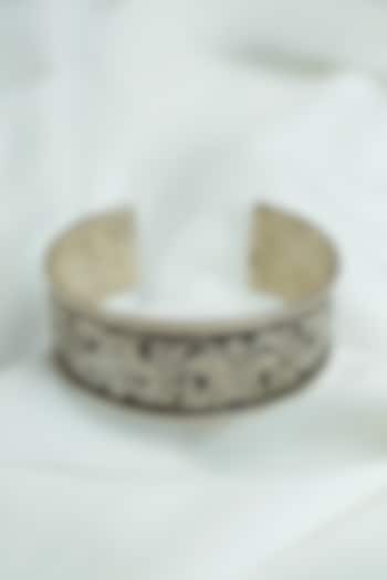 Oxidised Silver Finish Floral Chittai Openable Cuff In Sterling Silver by Swadeshi Pitara at Pernia's Pop Up Shop