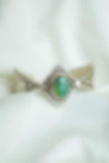 Oxidised Silver Finish Turquoise Gemstone Openable Cuff In Sterling Silver by Swadeshi Pitara at Pernia's Pop Up Shop