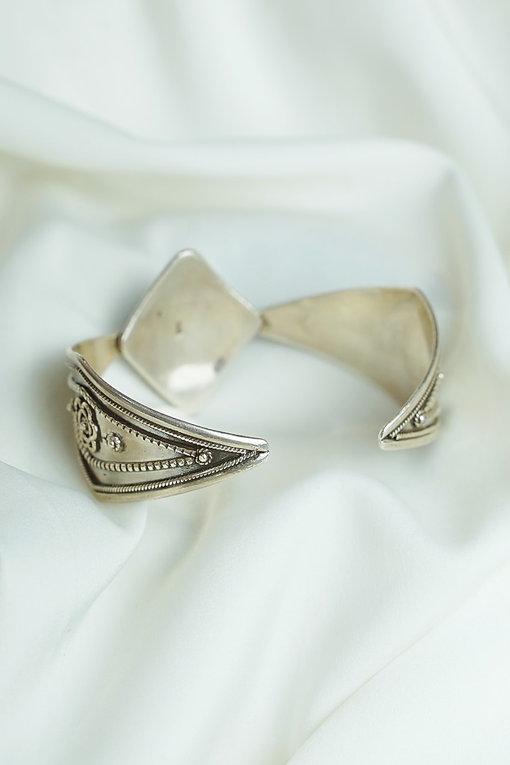 Oxidised Silver Finish Turquoise Gemstone Openable Cuff In Sterling Silver by Swadeshi Pitara at Pernia's Pop Up Shop