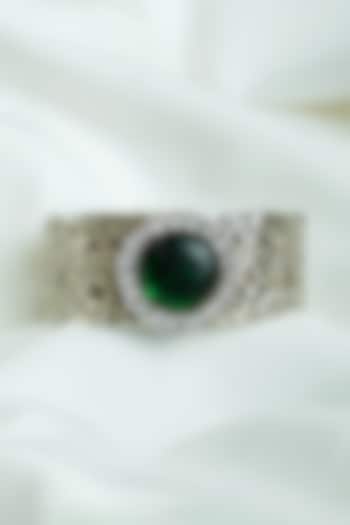 Silver Finish Emerald Green Gemstone Chittai Openable Cuff In Sterling Silver by Swadeshi Pitara at Pernia's Pop Up Shop