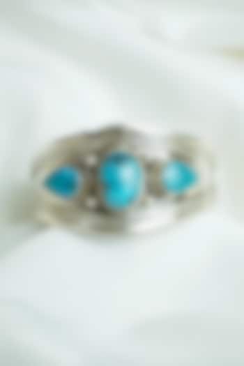 Silver Finish Turquoise Gemstones Openable Cuff In Sterling Silver by Swadeshi Pitara at Pernia's Pop Up Shop