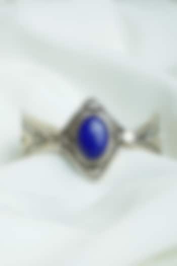 Silver Finish Blue Lapis Lazuli Gemstones Openable Cuff In Sterling Silver by Swadeshi Pitara at Pernia's Pop Up Shop