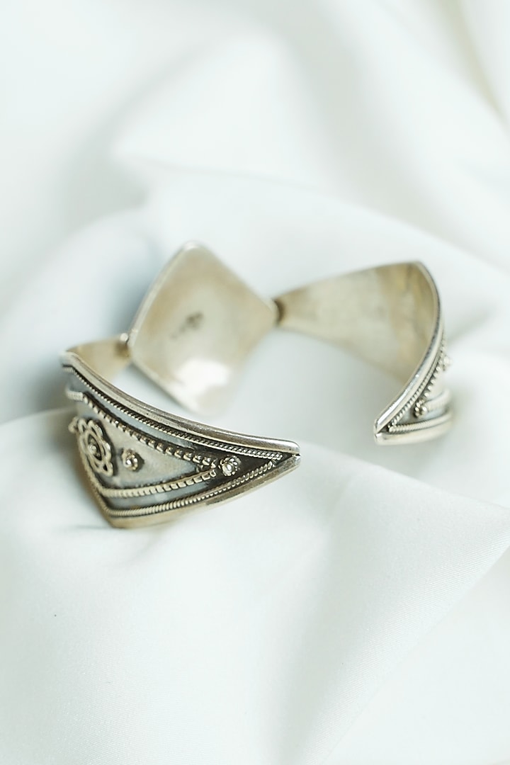 Silver Finish Blue Lapis Lazuli Gemstones Openable Cuff In Sterling Silver by Swadeshi Pitara at Pernia's Pop Up Shop