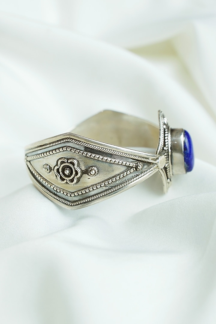 Silver Finish Blue Lapis Lazuli Gemstones Openable Cuff In Sterling Silver by Swadeshi Pitara at Pernia's Pop Up Shop