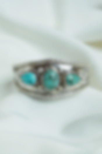 Silver Finish Turquoise Stone Openable Cuff In Sterling Silver by Swadeshi Pitara at Pernia's Pop Up Shop