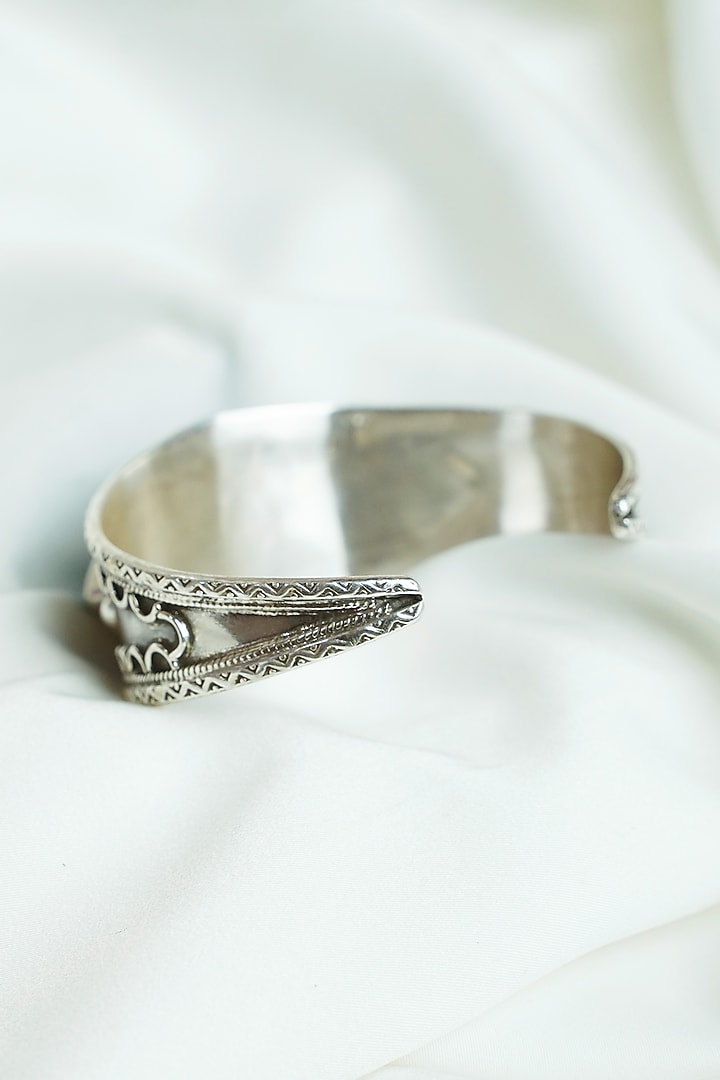 Silver Finish Turquoise Stone Openable Cuff In Sterling Silver by Swadeshi Pitara at Pernia's Pop Up Shop