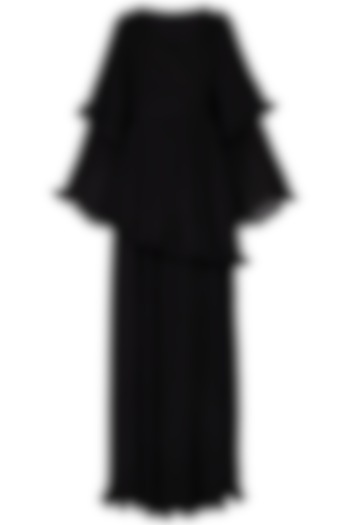 Black pleated peplum gown by Swatee Singh