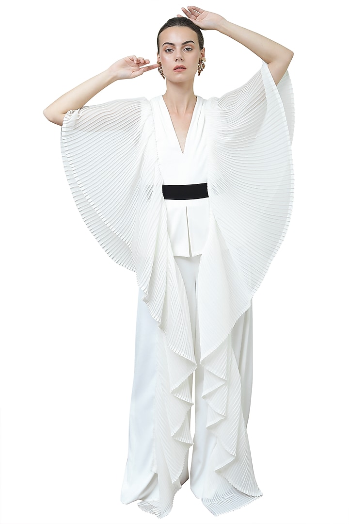 Ivory pleated drape jumpsuit by Swatee Singh at Pernia's Pop Up Shop