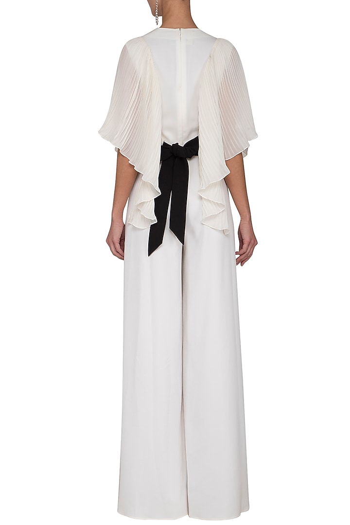 Ivory pleated drape jumpsuit by Swatee Singh at Pernia's Pop Up Shop