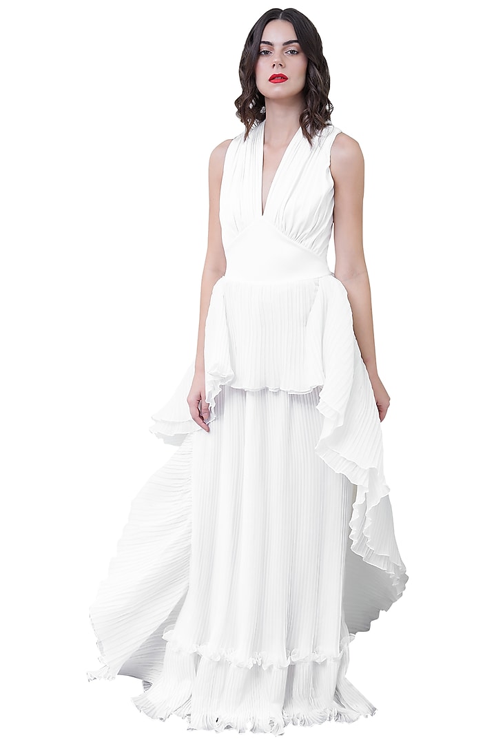 Ivory pleated frill gown by Swatee Singh at Pernia's Pop Up Shop