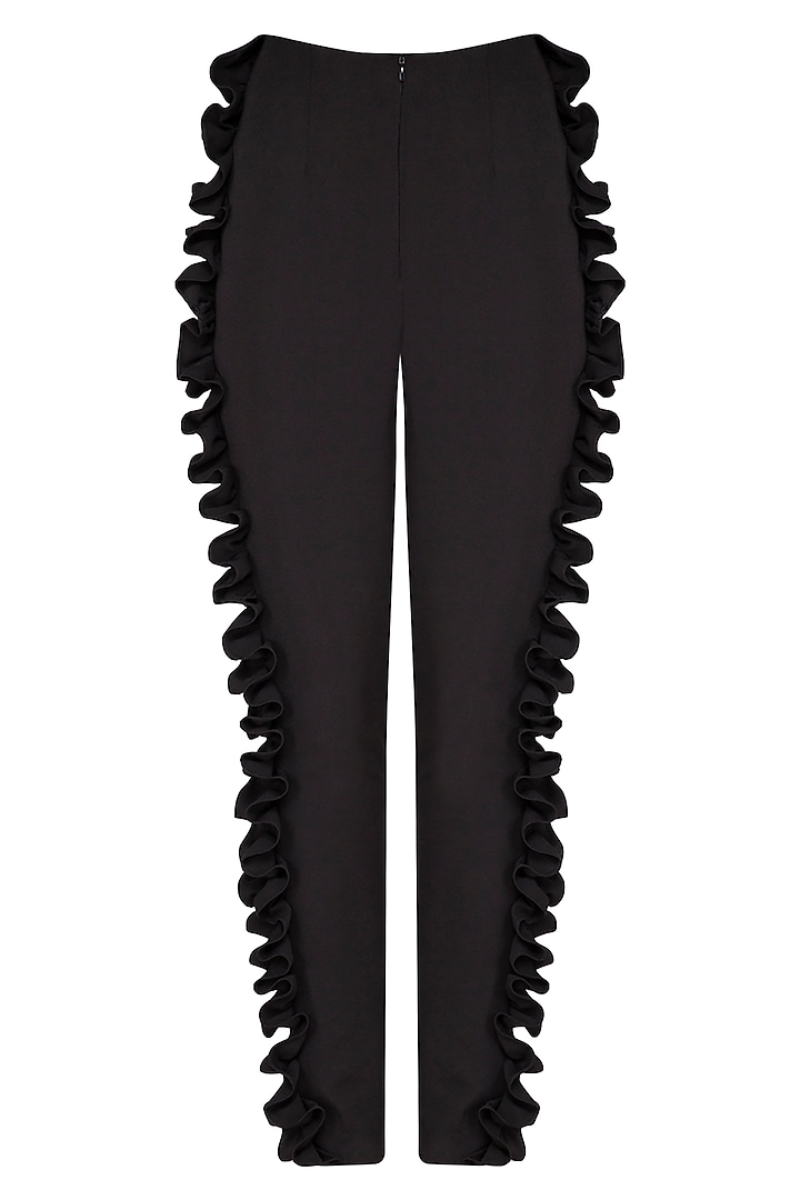 Black textured frill pants by Swatee Singh