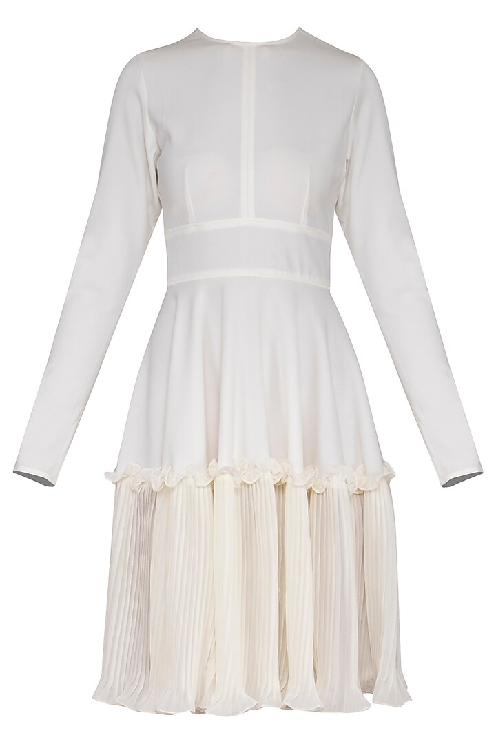 Ivory textured frill dress by Swatee Singh