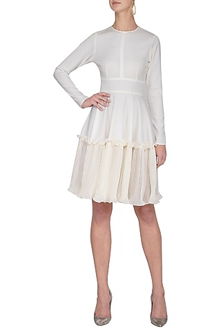Ivory textured frill dress by Swatee Singh
