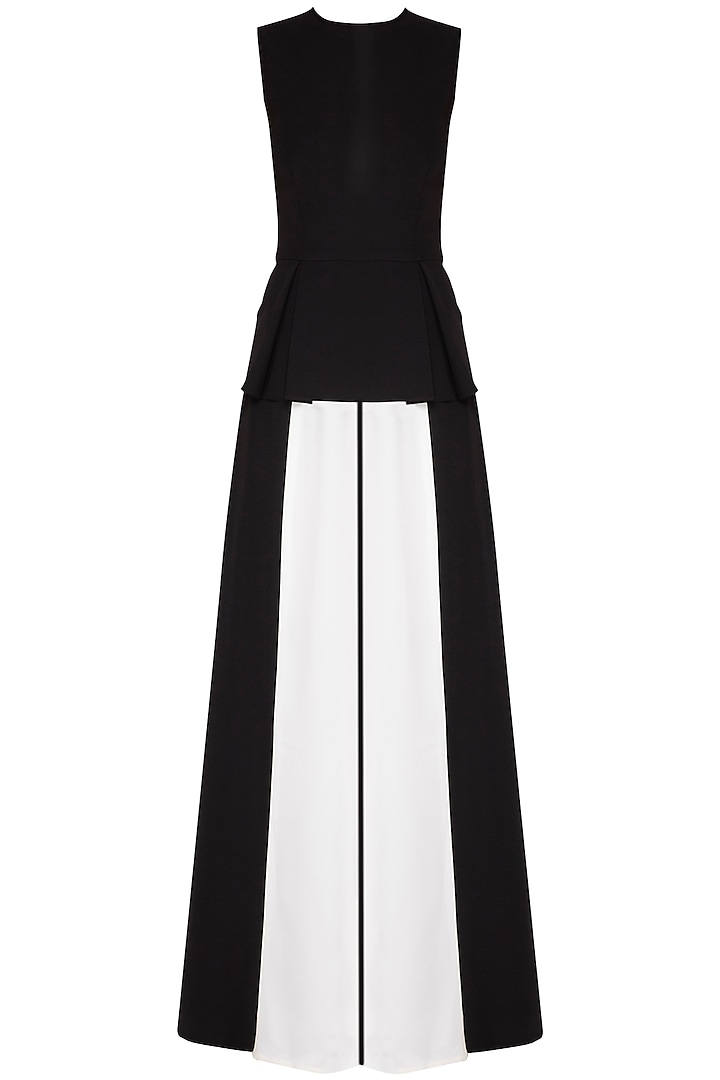 Black and ivory box pleated jumpsuit by Swatee Singh