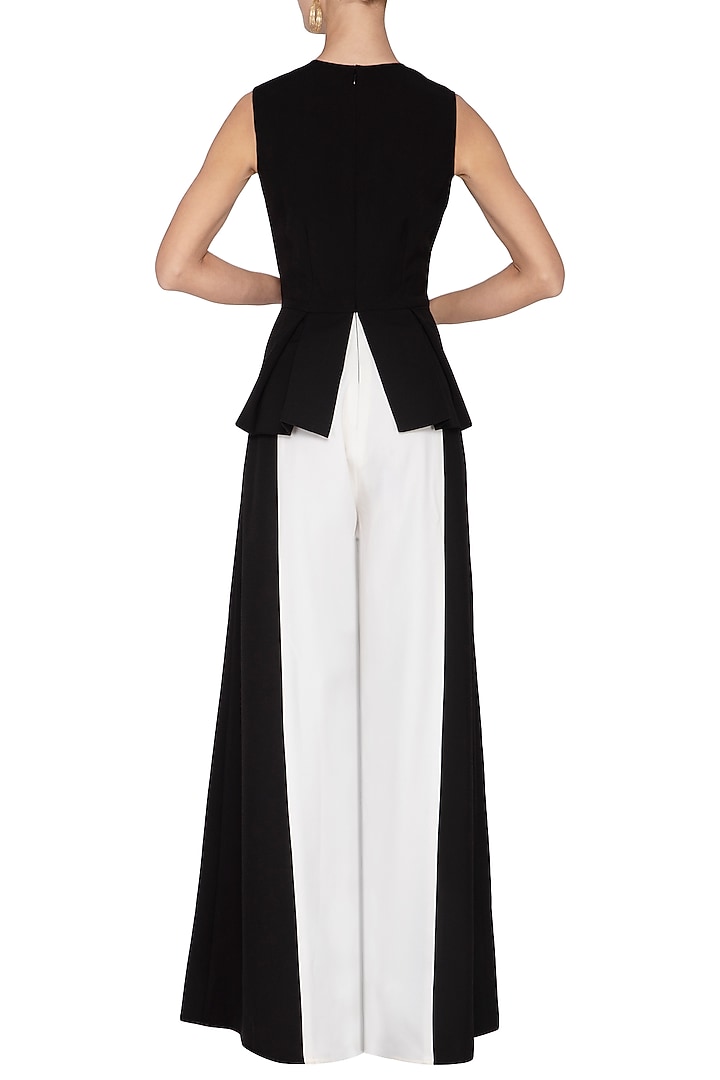 Black and ivory box pleated jumpsuit by Swatee Singh at Pernia's Pop Up Shop