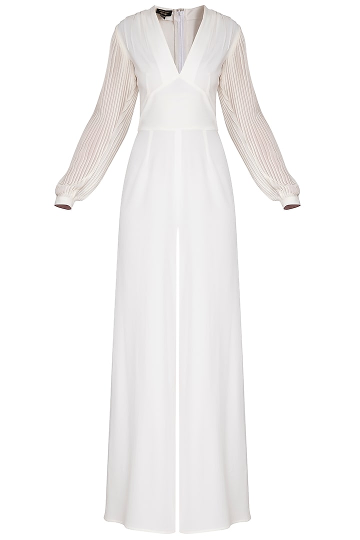 Ivory pleated sleeves jumpsuit by Swatee Singh