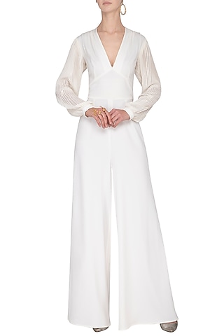 Ivory pleated sleeves jumpsuit by Swatee Singh