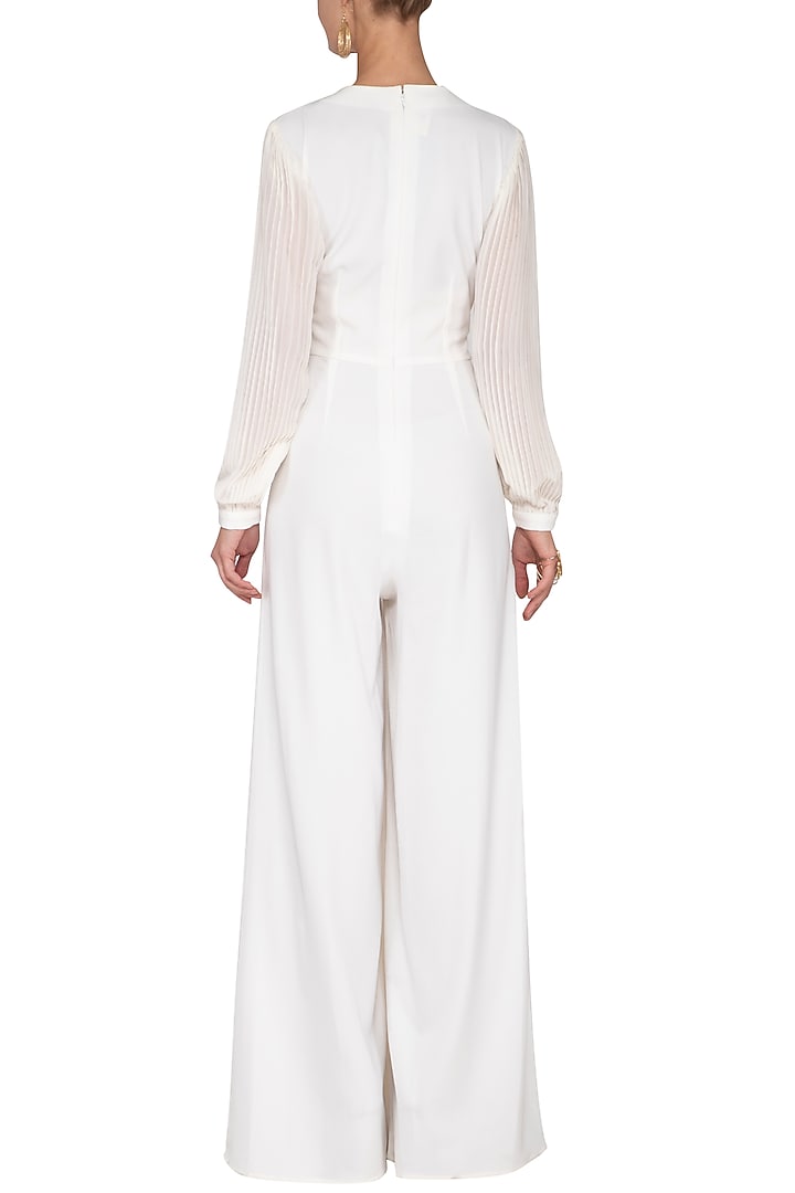 Ivory pleated sleeves jumpsuit by Swatee Singh at Pernia's Pop Up Shop