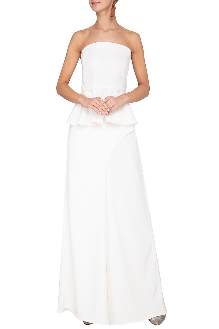 Ivory flared drape pants by Swatee Singh at Pernia's Pop Up Shop