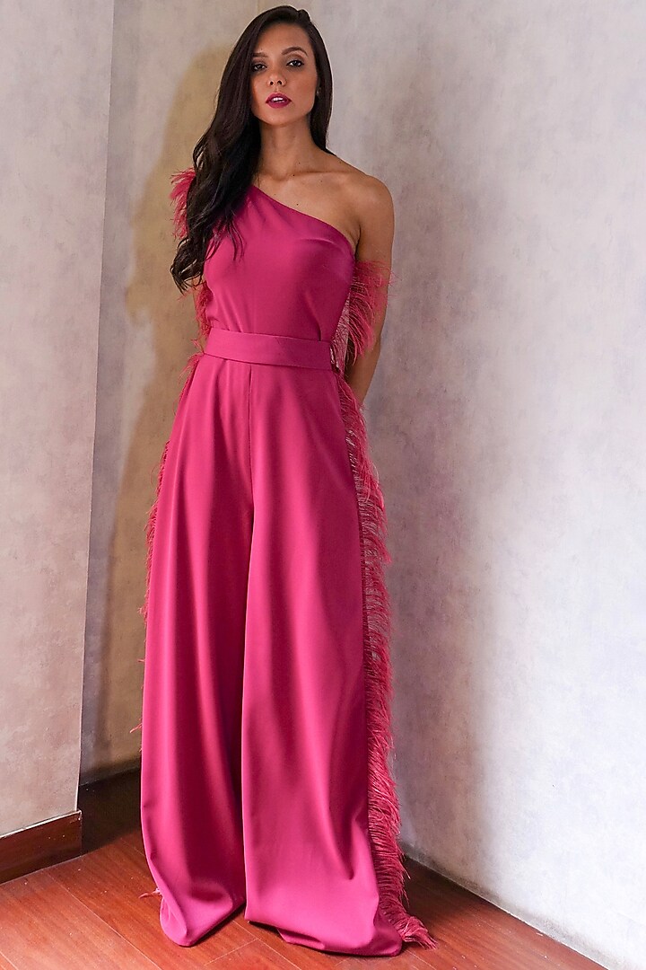 Fuchsia One Shoulder Jumpsuit by Swatee Singh