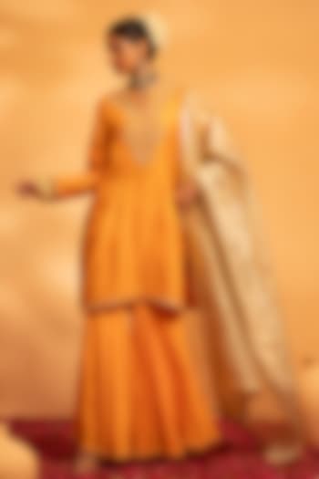 Mustard Yellow Chanderi Gharara Set by Swati Wadhwani Couture at Pernia's Pop Up Shop