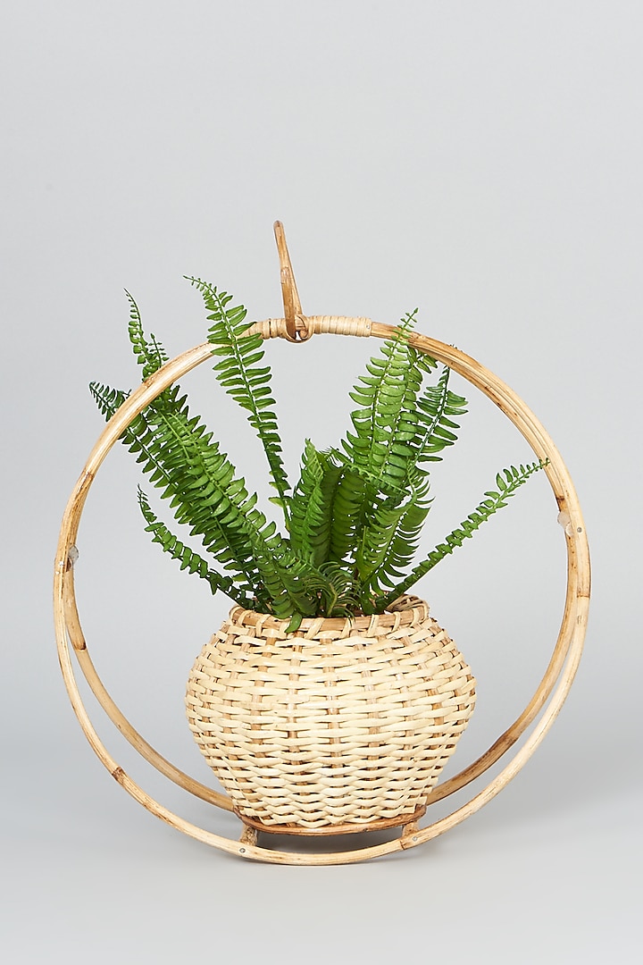 Beige Cane Handmade Hanging Planter by SYMETTRY