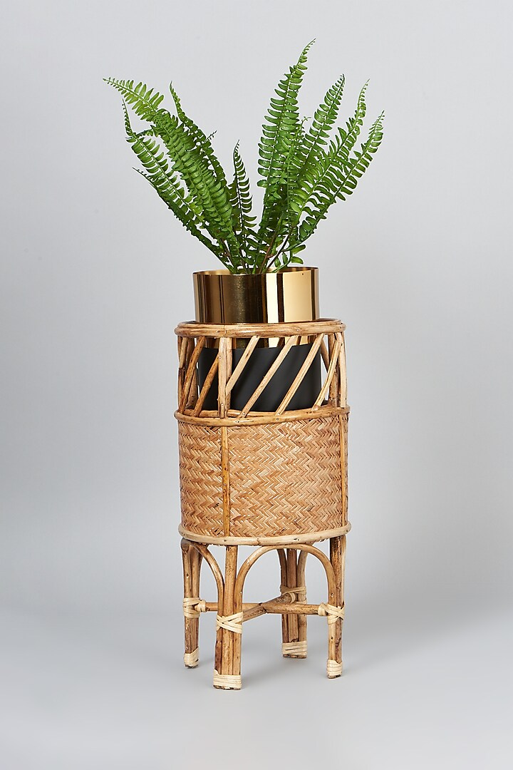 Beige Cane Handwoven Planter by SYMETTRY